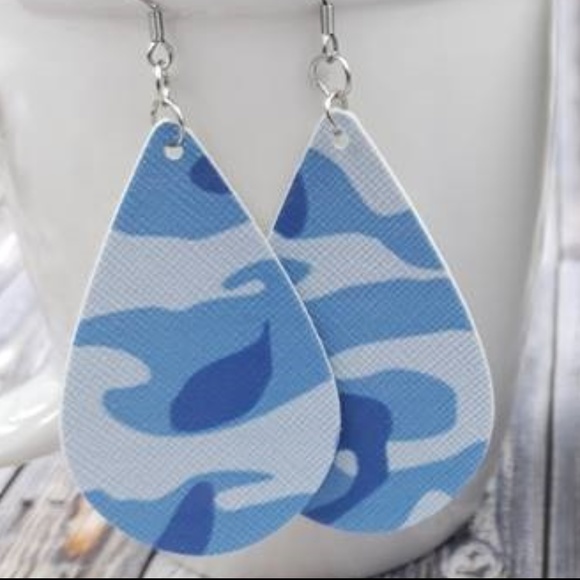 Handmade Jewelry - 2.5" Blue Camo Earrings Handmade Jewelry - 2.5" Blue Camo Earrings